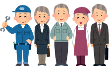 笑顔で立っている5人の男女のイラスト